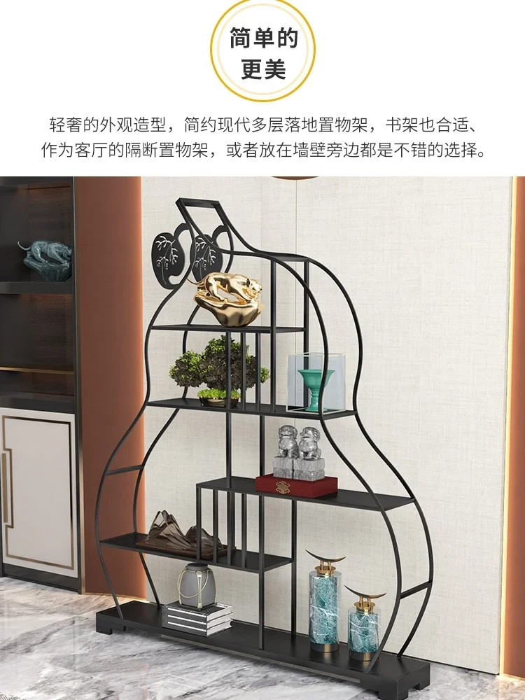 Storage gold wrought iron living room storage rack multi-layer floor baffle shelf bookshelf light luxury display rack