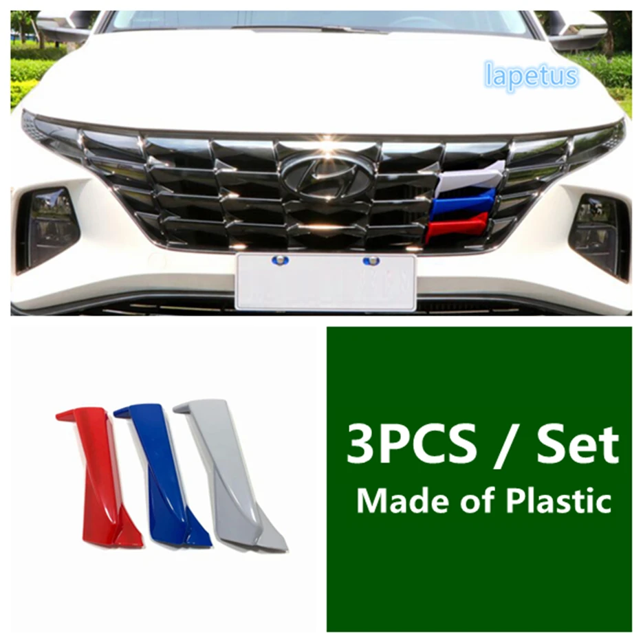 Plastic Tricolor Front Center Grille Bar Mesh Decoration Strips Cover Trim For Hyundai Tucson NX4 2021 - 2023 Car Accessories