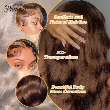 Alternative view of 30 Inch Chocolate Brown Body Wave Lace Front Wig Transparent 13x6 HD Lace Frontal Wigs 13x4 Preplucked Colored Human Hair4x4 5x5