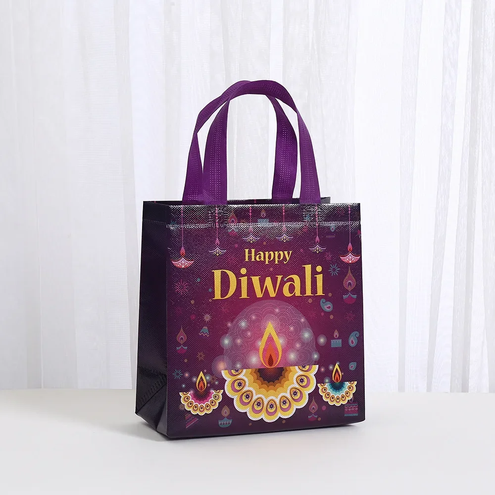 حقيبة تعبئة هدايا من قالب Happy Diwali ، حقيبة حمل للتسوق غير منسوجة ، ديكور حفلات المهرجانات الهندية ، 8: 8000