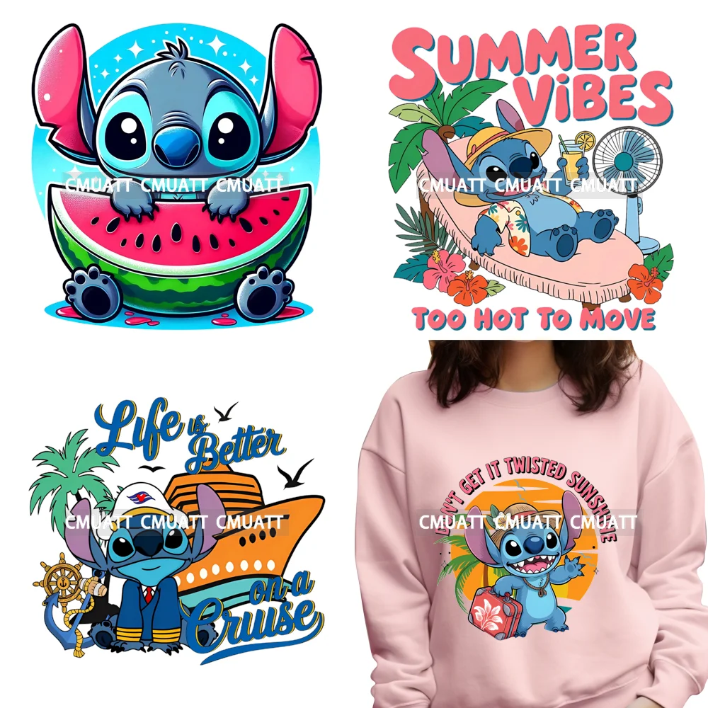 

Happy Summer Vibes Beach Cartoon Animal Character Designs Iron on DTF Washable Transfers Sticker Ready to Press for Hoodies Bags