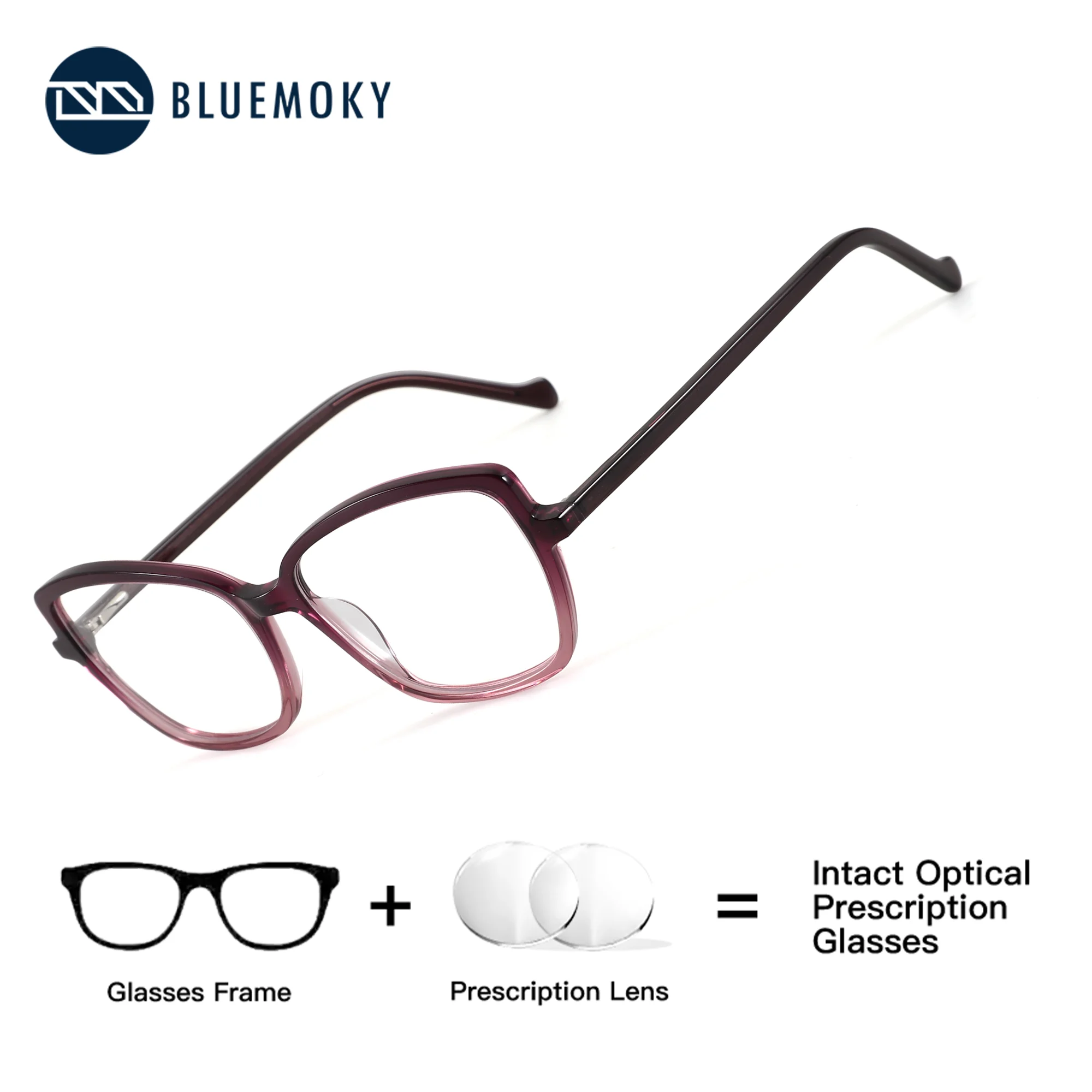 BLUEMOKY M Size Cat Eye Acetate Prescription Eyeglasses Photochromic Anti Blue Light Optical Corrective Women's Glasses