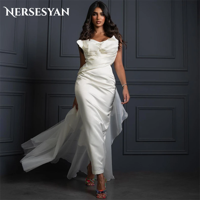 

Nersesyan Fashion Satin Pleated Wedding Dresses Mermaid Sexy Sleeveless Tulle Formal Bridal Gowns Luxury 2023 Vestidos De Novia