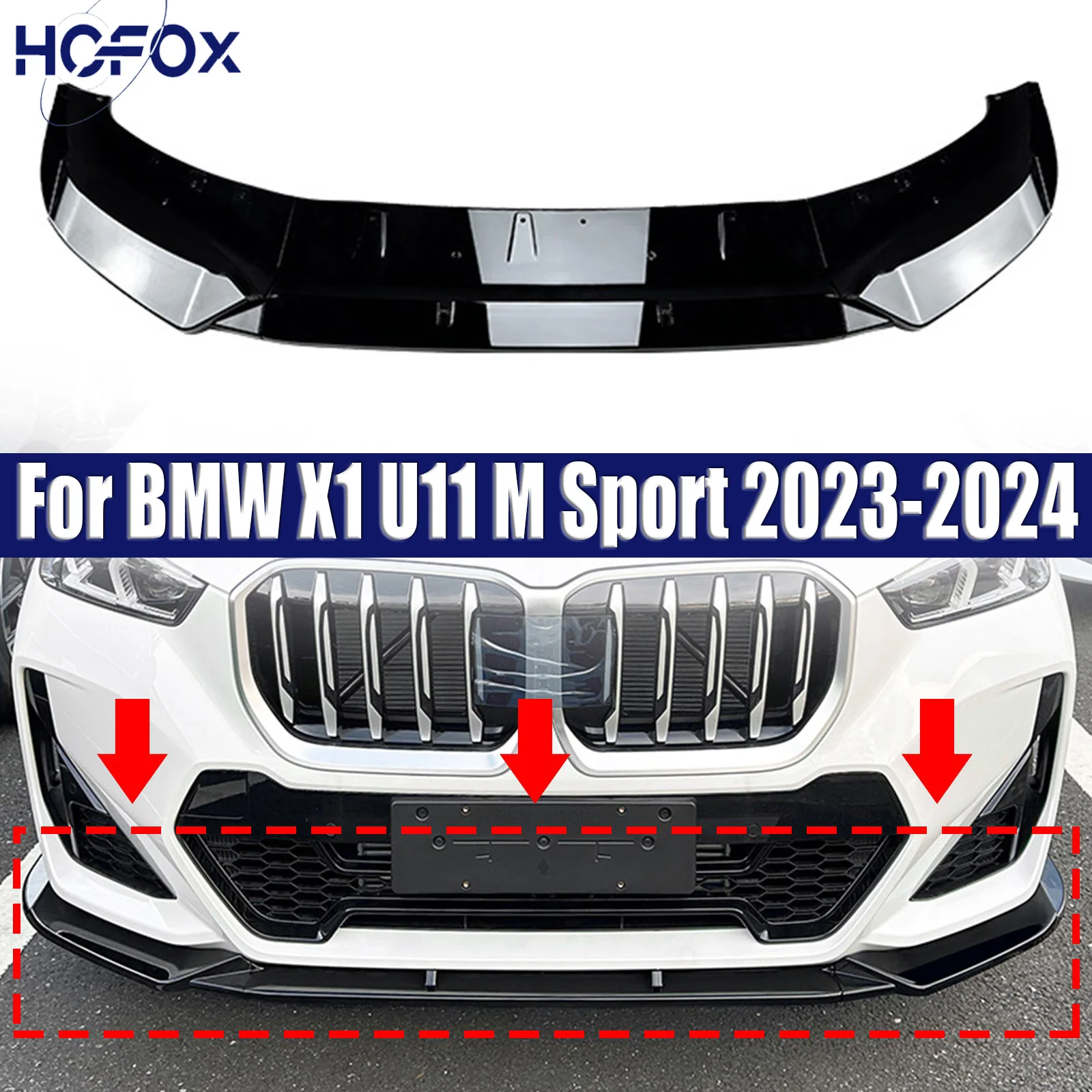 

Car Front Lip Bumper Spoiler Glossy Black Or Carbon Fiber Look For BMW X1 U11 M Sport 2023-2024