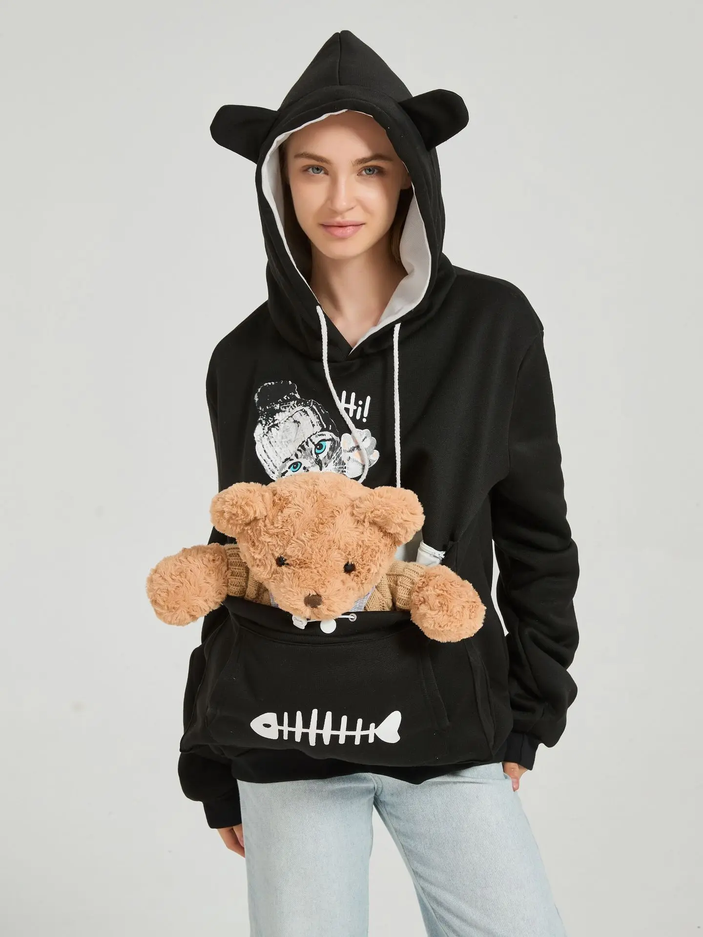 

Baby Cat Dog Pet Carrier Jackets Hoodies Autumn Winter Female Women Daddy Mom Carry Baby Pet Brushed Hooded Sweatshirts Outwear