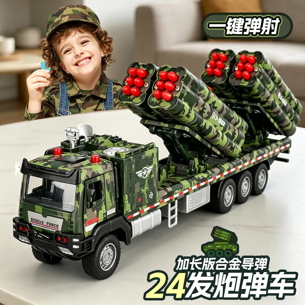 

24 Missiles Extended Alloy Military Truck Vivid Simulation Sound Light Features Educational Transport Model Cool Toy For Boys