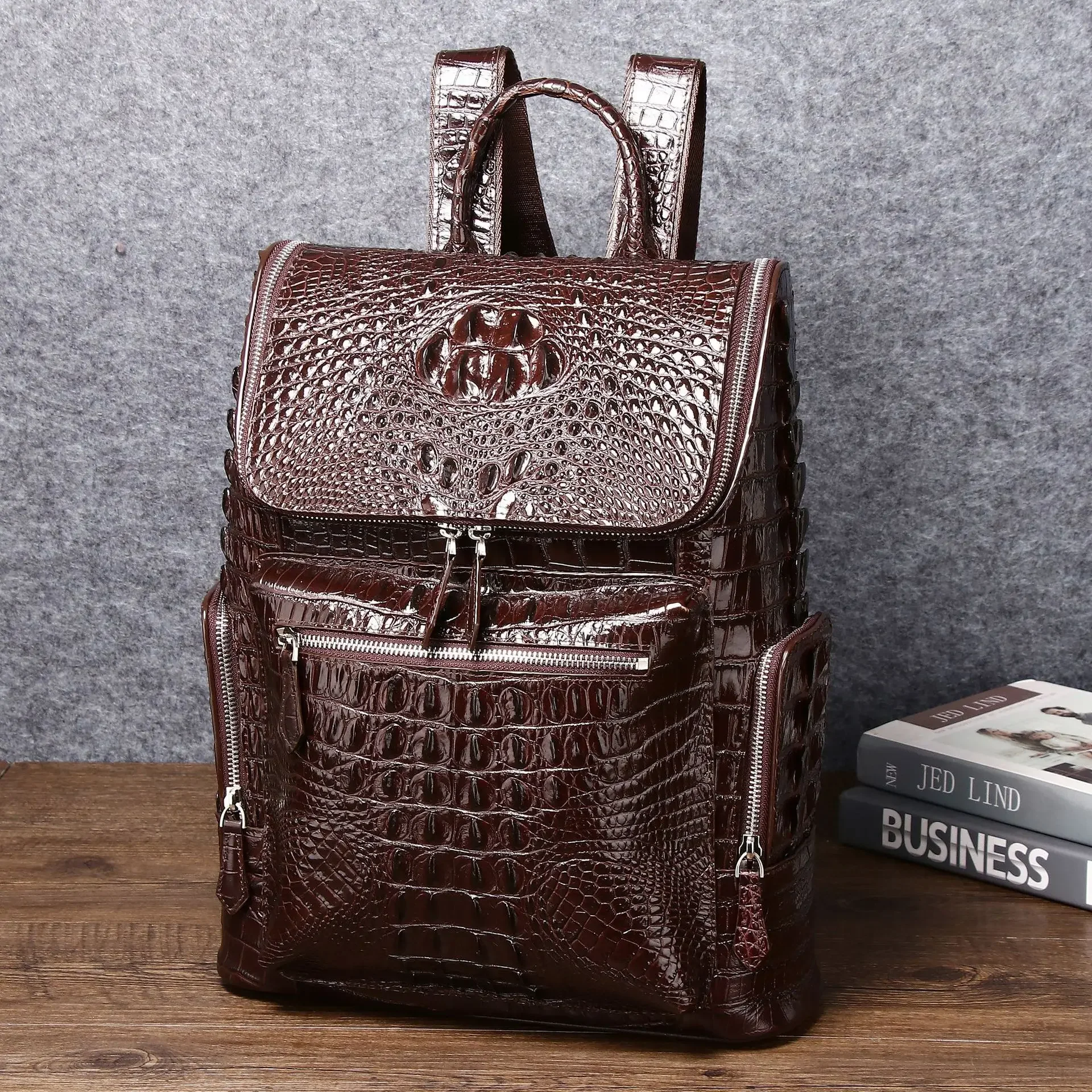 

New Brand Crocodile Pattern Genuine Leather Men Backpacks Real Leather Student Backpack Boy Luxury Alligator Laptop School Bag