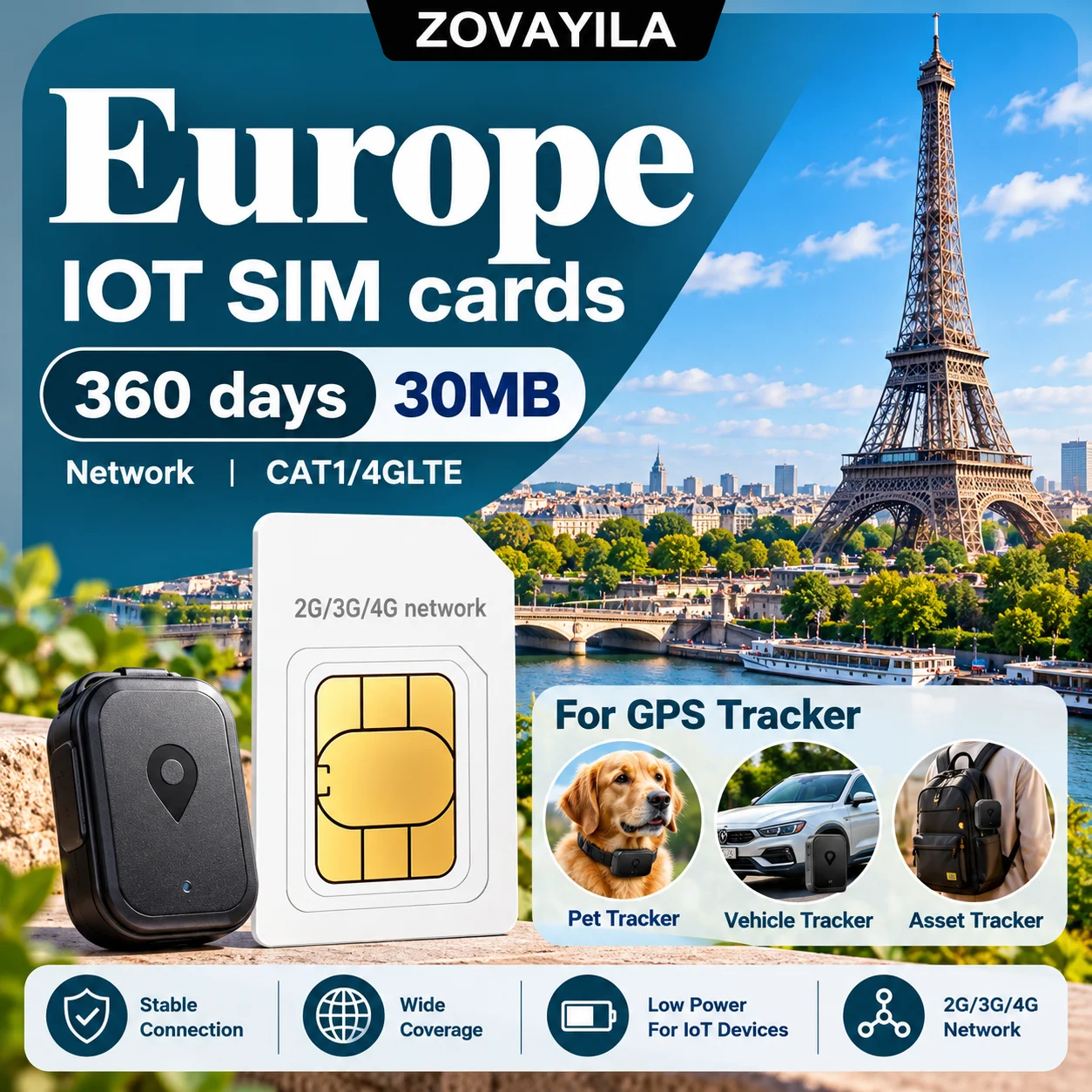 Europe 30 Days 30MB Data SIM Card for Children And Elderly No Contract GPS Tracker Anti-Loss Stable GPRS No Restrictions good