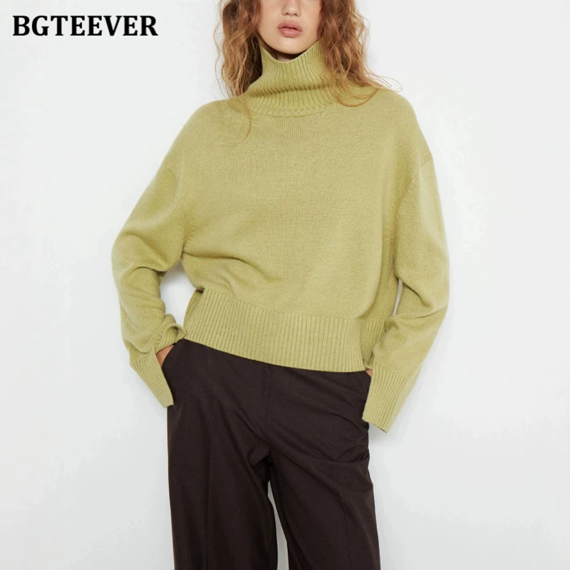 BGTEEVER Loose Turtleneck Sweaters Women Long Sleeve Warm Ladies Pullovers Jumpers Autumn Winter