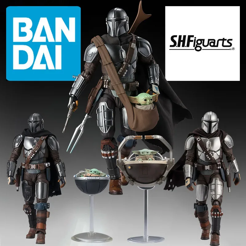 BANDAI S.H.Figuarts The Mandalorian Din Djarin Grogu Figuras de Acción Articuladas de Ciencia Ficción Modelos Coleccionables Juguete de Exhibición para Escritorio