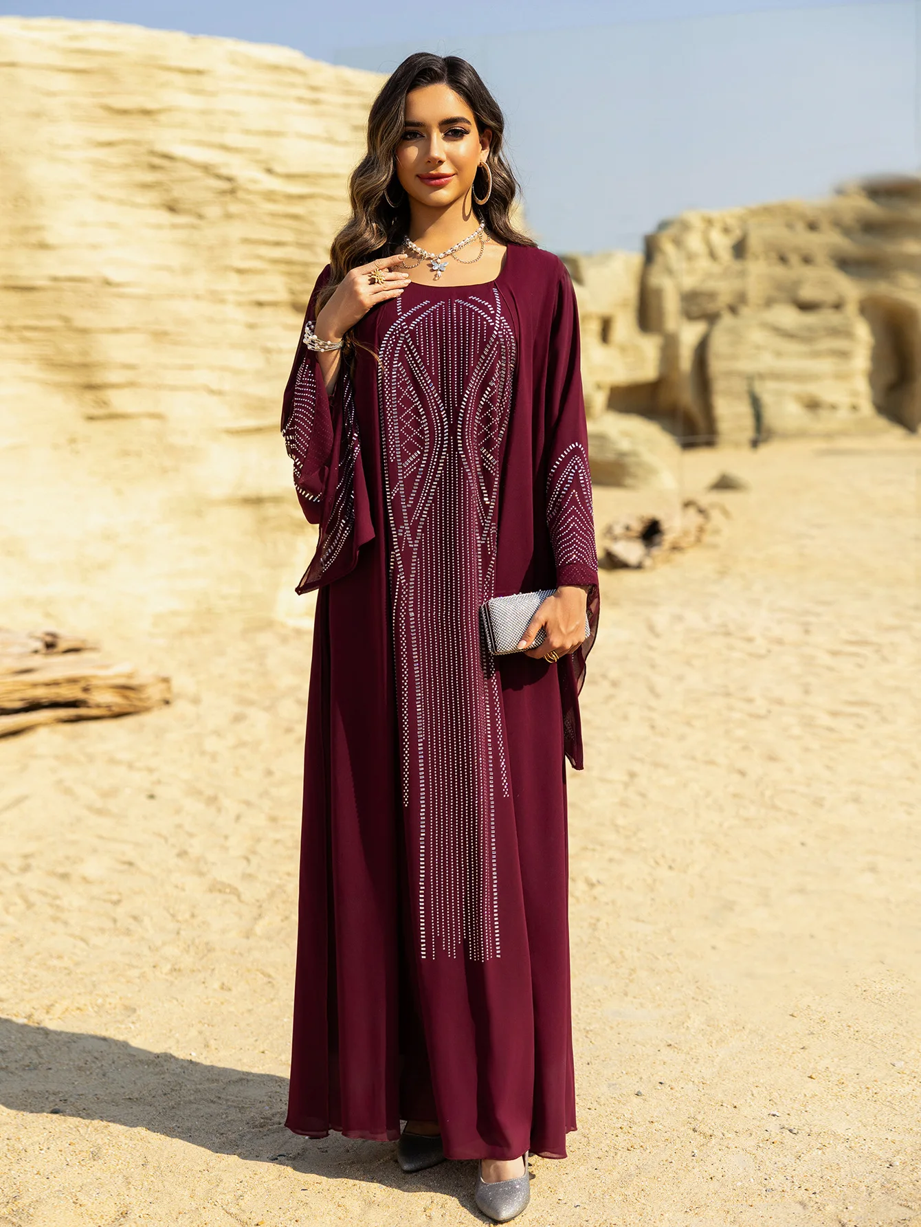 

Дубай Абая Роскошные бриллианты Джалабия Ид Джеллаба Женское мусульманское платье макси Турция Кафтан Рамадан Ислам Одежда Кафтан Vestidos