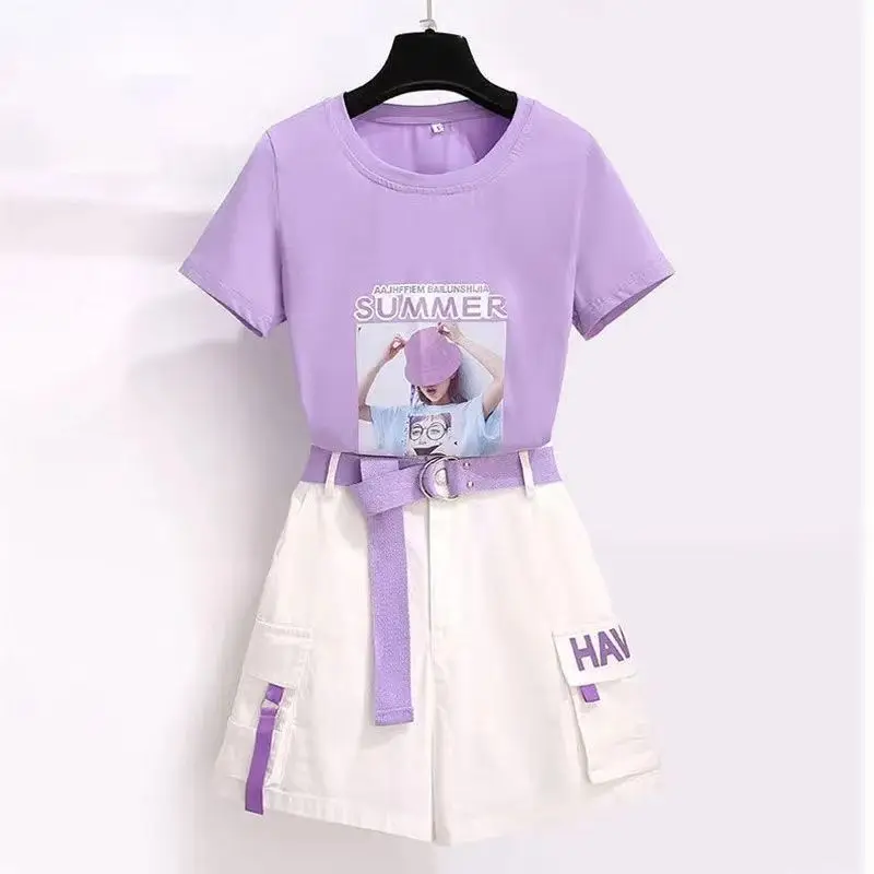 

Women Summer Set 2025 New Fashionable Age-reducing Casual Short Top Wide-leg Shorts Two-piece Set