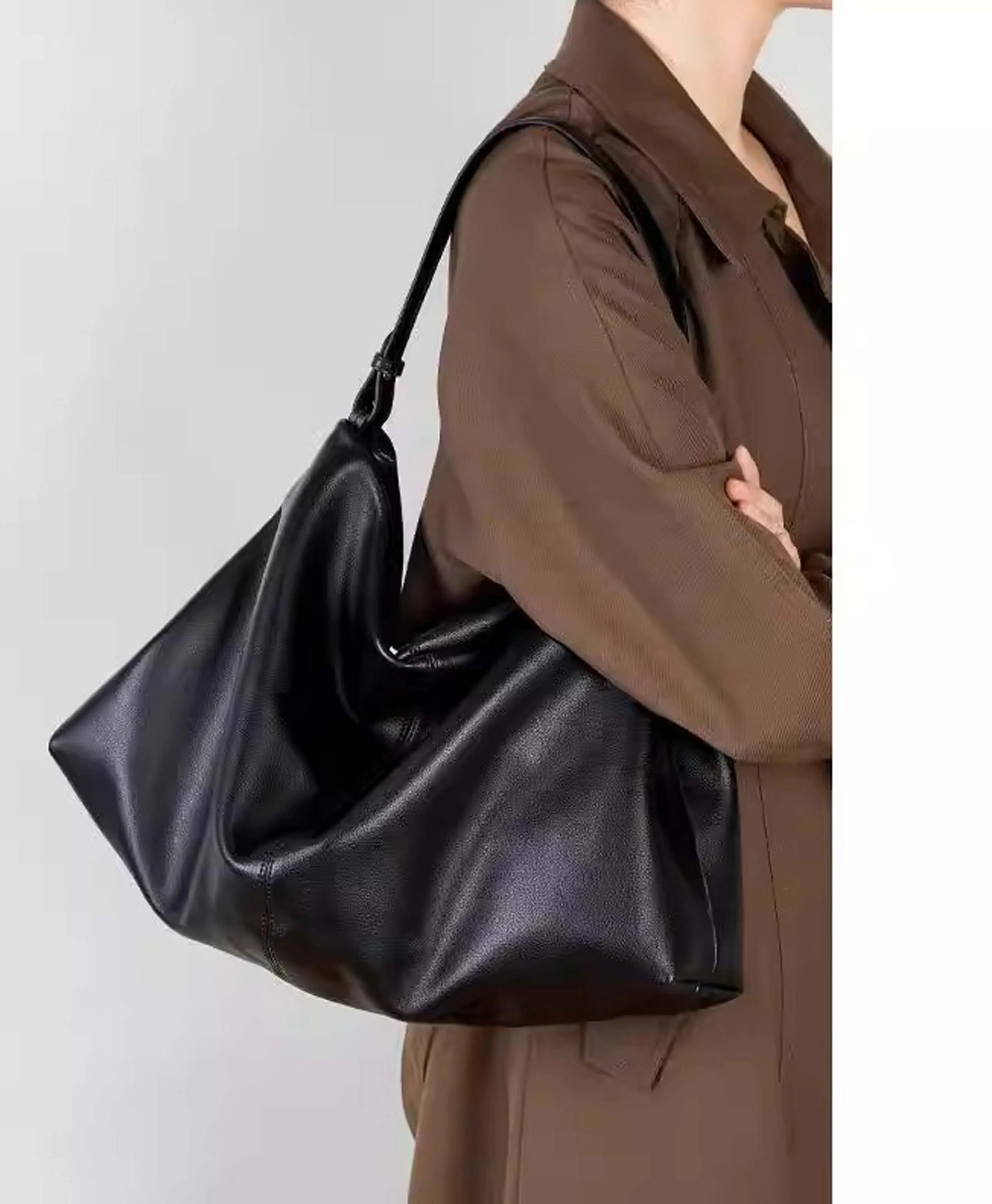 

Lazy and Relaxed Style Cowhide Tote Bag for Women, Large Capacity, Suitable for Commuting, Autumn and Winter Soft Leather Shoulder and Crossbody Bag