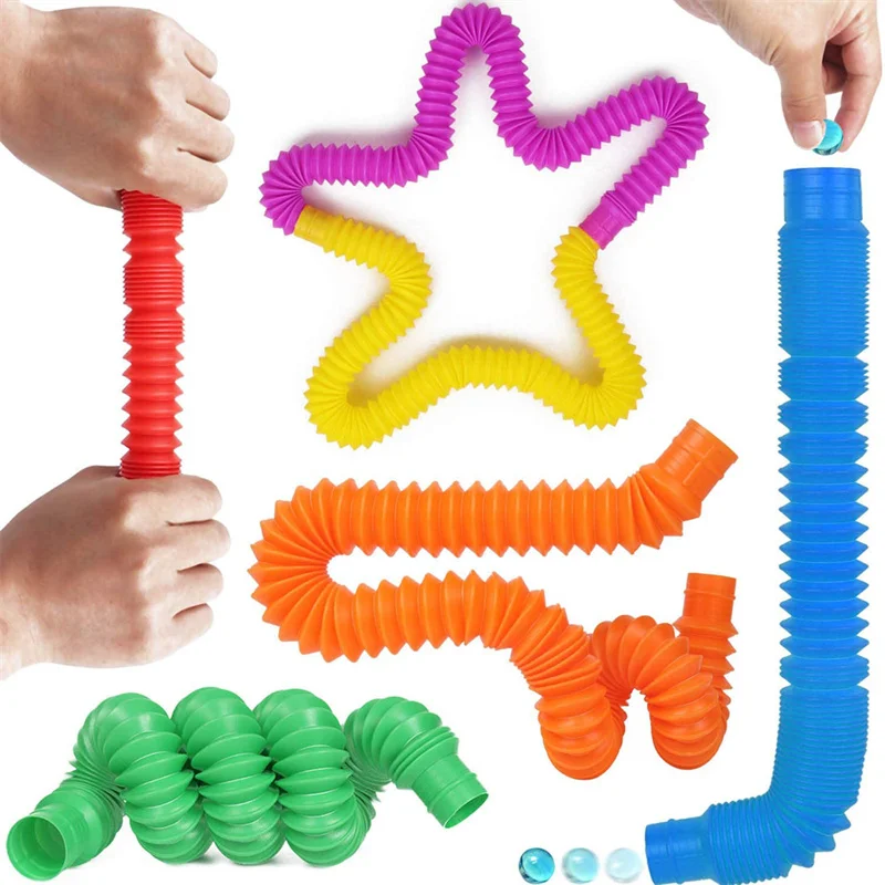 6Pcs Decompression Retractable Pop Tube Ripple Color Relief Anxiety Fidget Funny DIY Sensory Toy Parent-child Interactive Gift