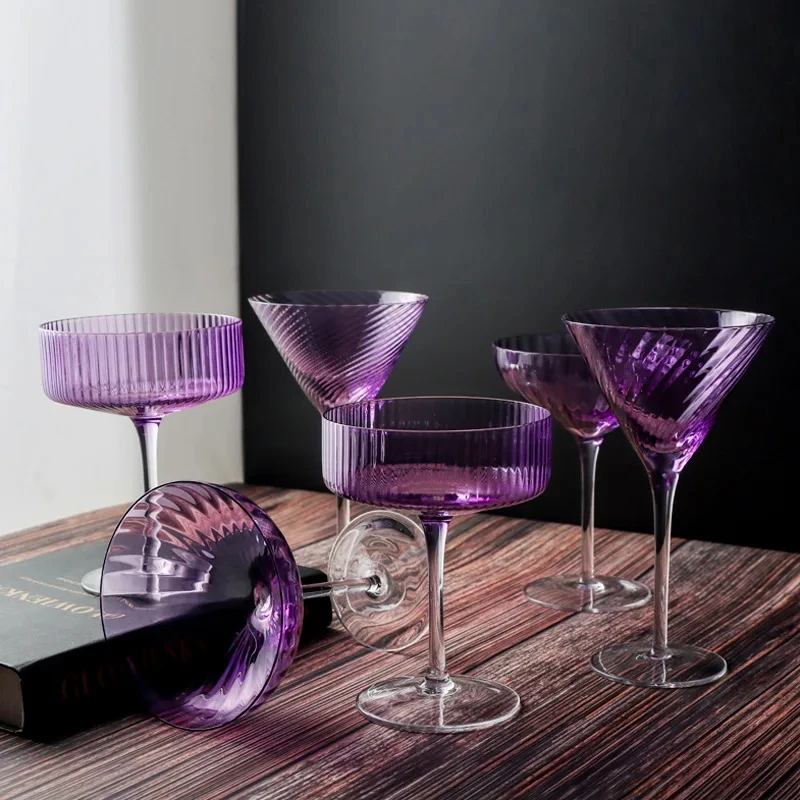 Purple Vertical Pattern Leadless Glass Cocktail Glass Cup Goblet Bohemian Ice Cream Dessert Glass Mug Banquet Tableware