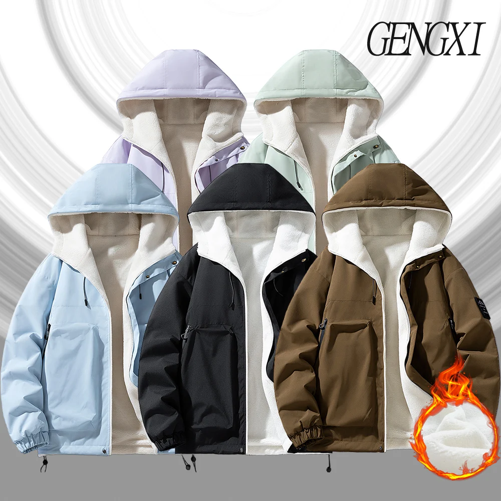 

Новое поступление осени/зимы, мужская двусторонняя утолщенная куртка с капюшоном на флисовой подкладке, повседневная модная ветрозащитная теплая рабочая одежда, верхняя одежда