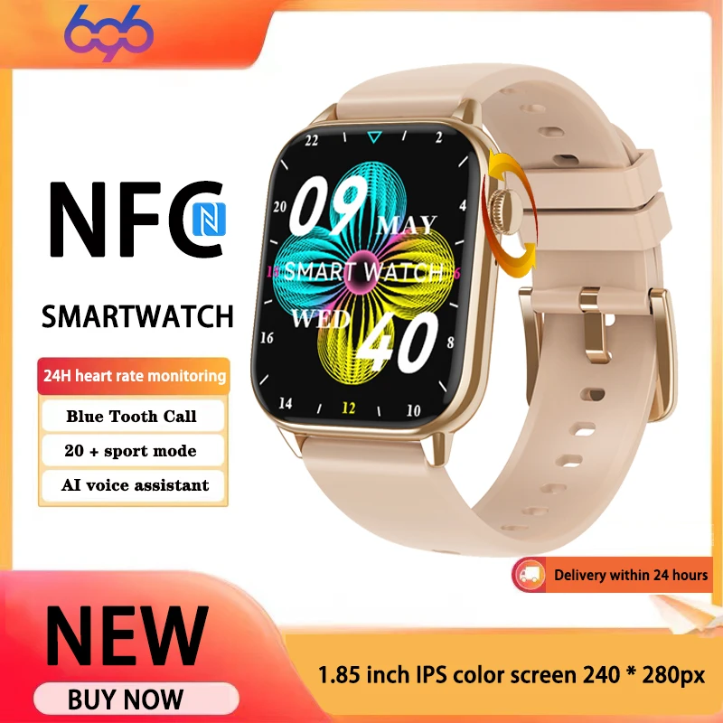 

New Women Smartwatch 1.85" Blue Tooth Call Watches Heart Rate Monitoring AI Voice Assistant Sport NFC Men Waterproof Smart Watch