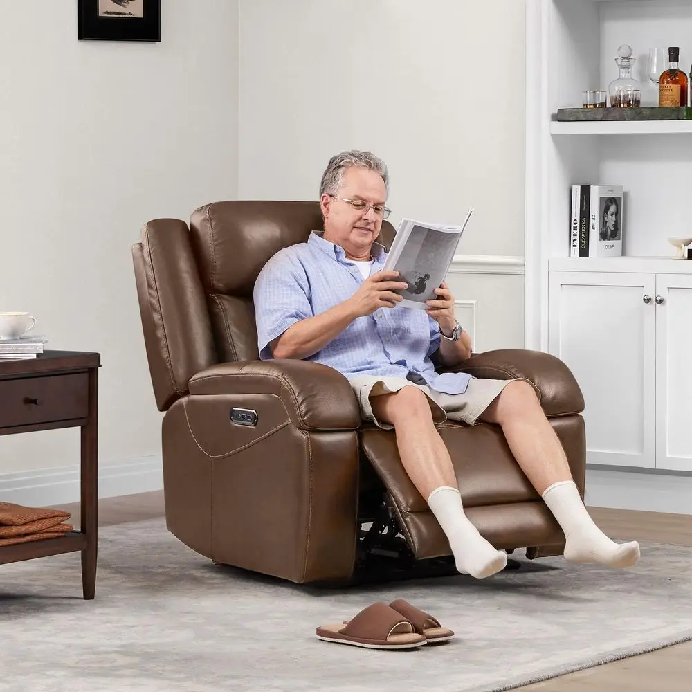

Genuine Leather Power Recliner Chairs for Adults, Wall Hugger RV Recliner with Power Headrest amp Charging Ports, Electric Recl