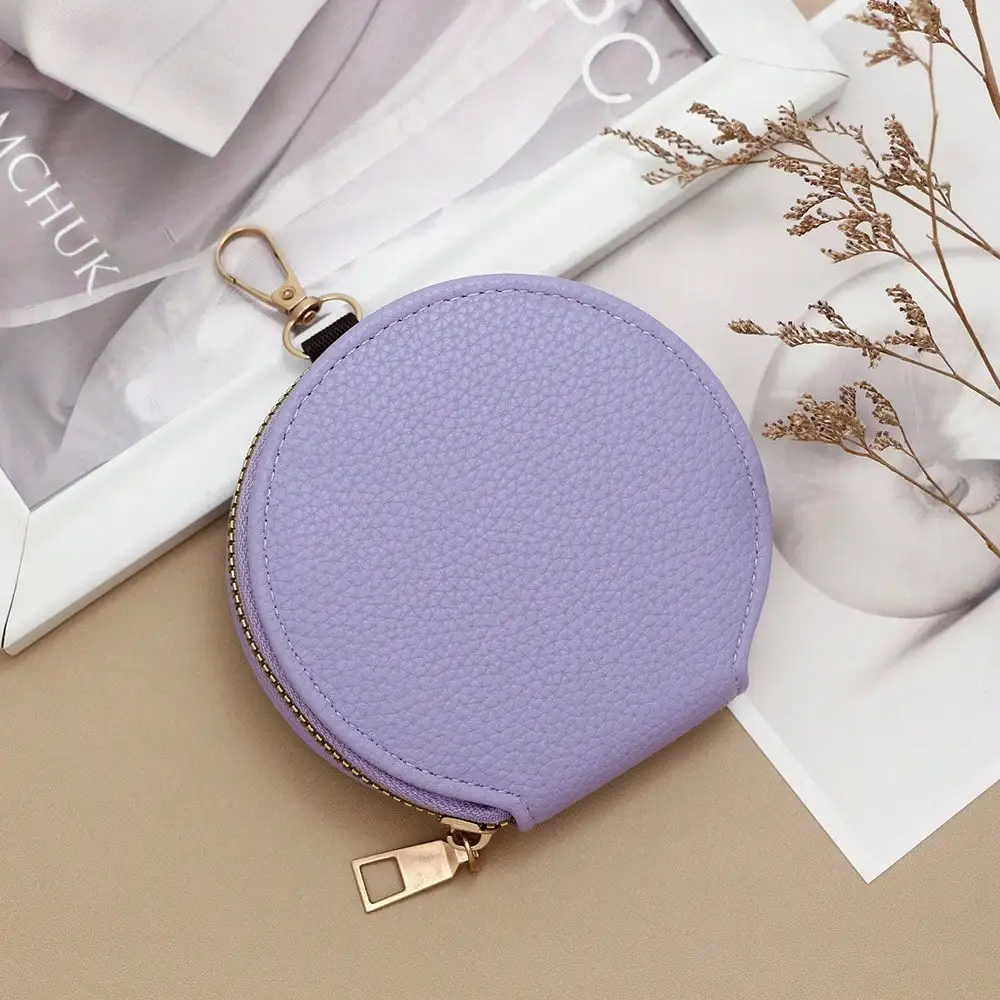 Women Mini Round Zipper Purse with Key Holder