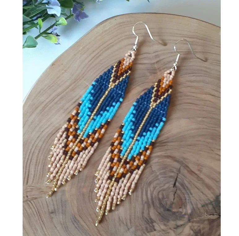 

Серьги ручной работы из бисера с кисточками и градиентным богемным узором, модные серьги ручной работы с геометрическим узором для женщин