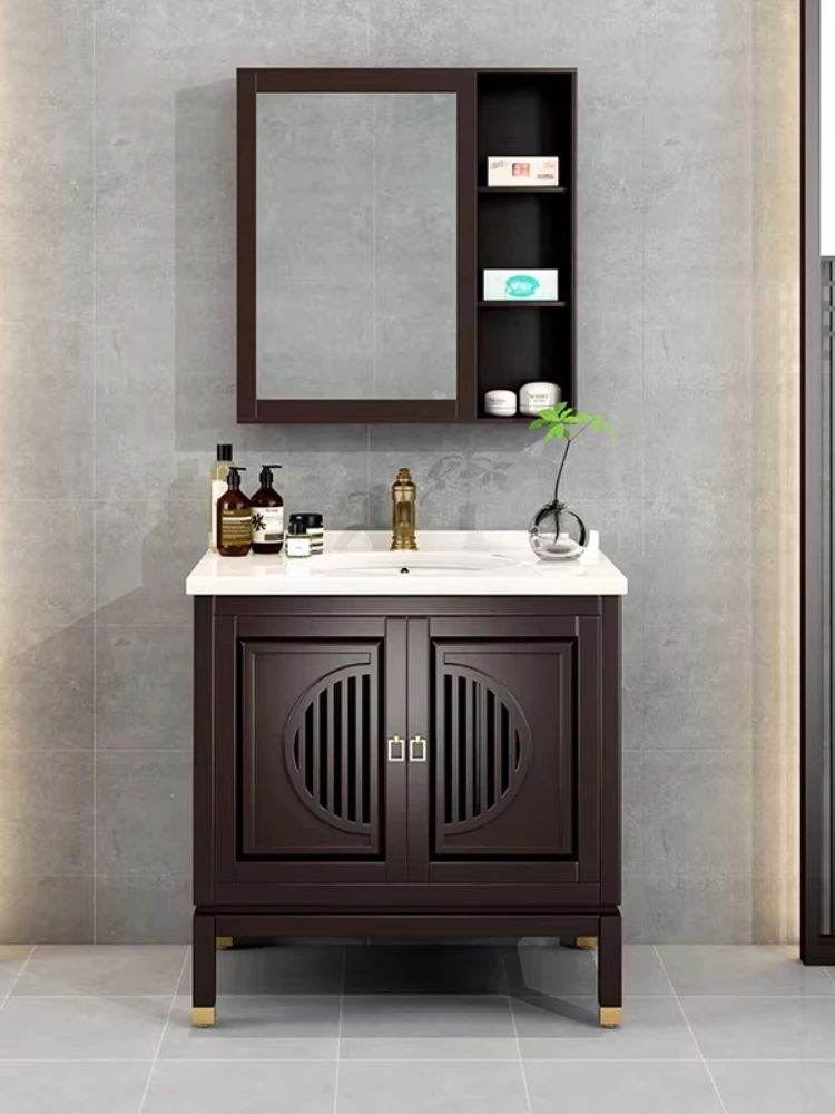 

Customized new Chinese bathroom bathroom cabinet hidden feng shui mirror combination floor standing washbasin cabinet