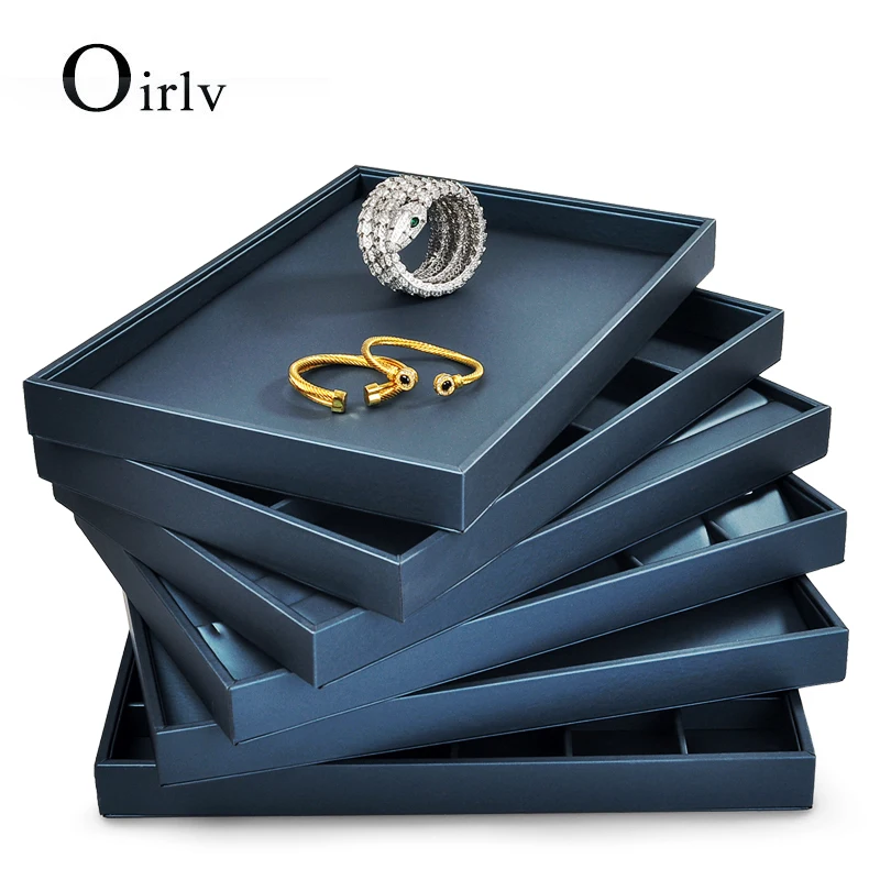 

Oirlv Blue Jewelry Display Tray Large Storage Box Pu Leather Grid Jewelry Tray Display Ring Earring Bracelet Blue Jewelry Trays