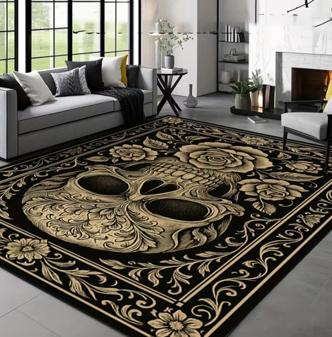 1 Piece Set of Luminous Skull Pattern Anti Slip Carpet Suitable for Living Room Bedroom Game Room Dormitory Carpet