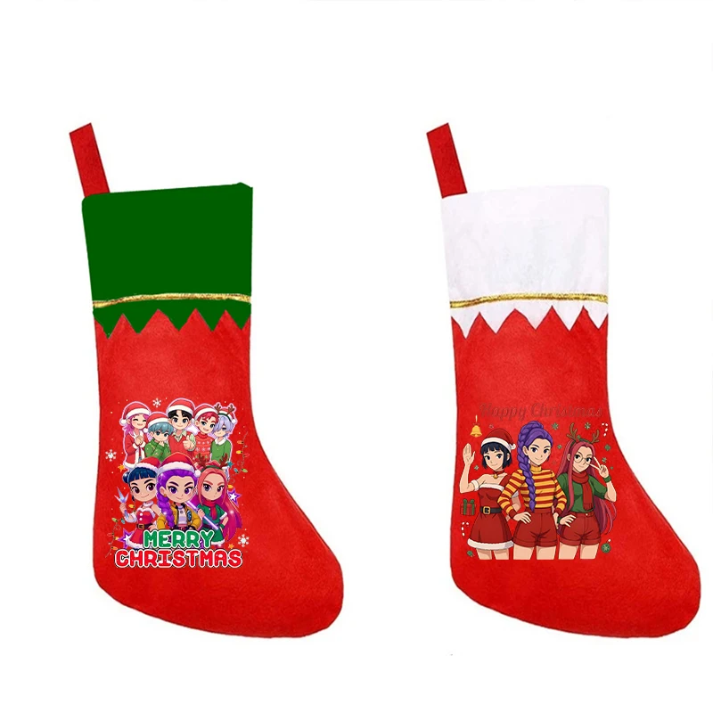 

KPop охотник на демонов, рождественский чулок, украшение для дома, подарок, сумка для конфет, милый мультяшный узор, рождественский чулок, детский подарок