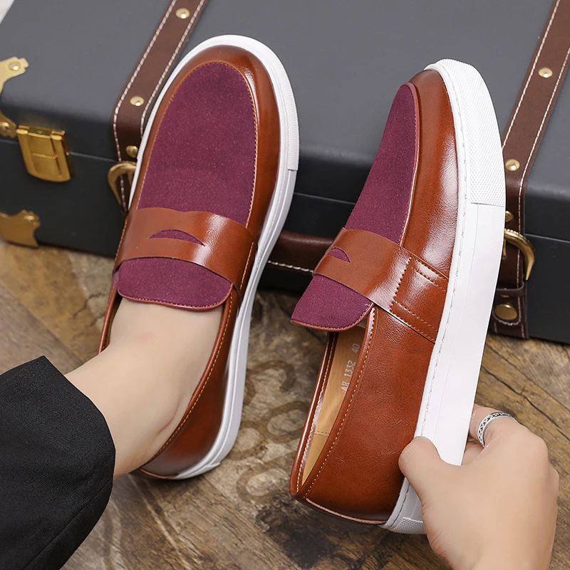 

Модные мужские удобные красные лоферы на мягкой подошве, осенние роскошные брендовые повседневные износостойкие мужские туфли на толстой подошве, туфли с круглым носком