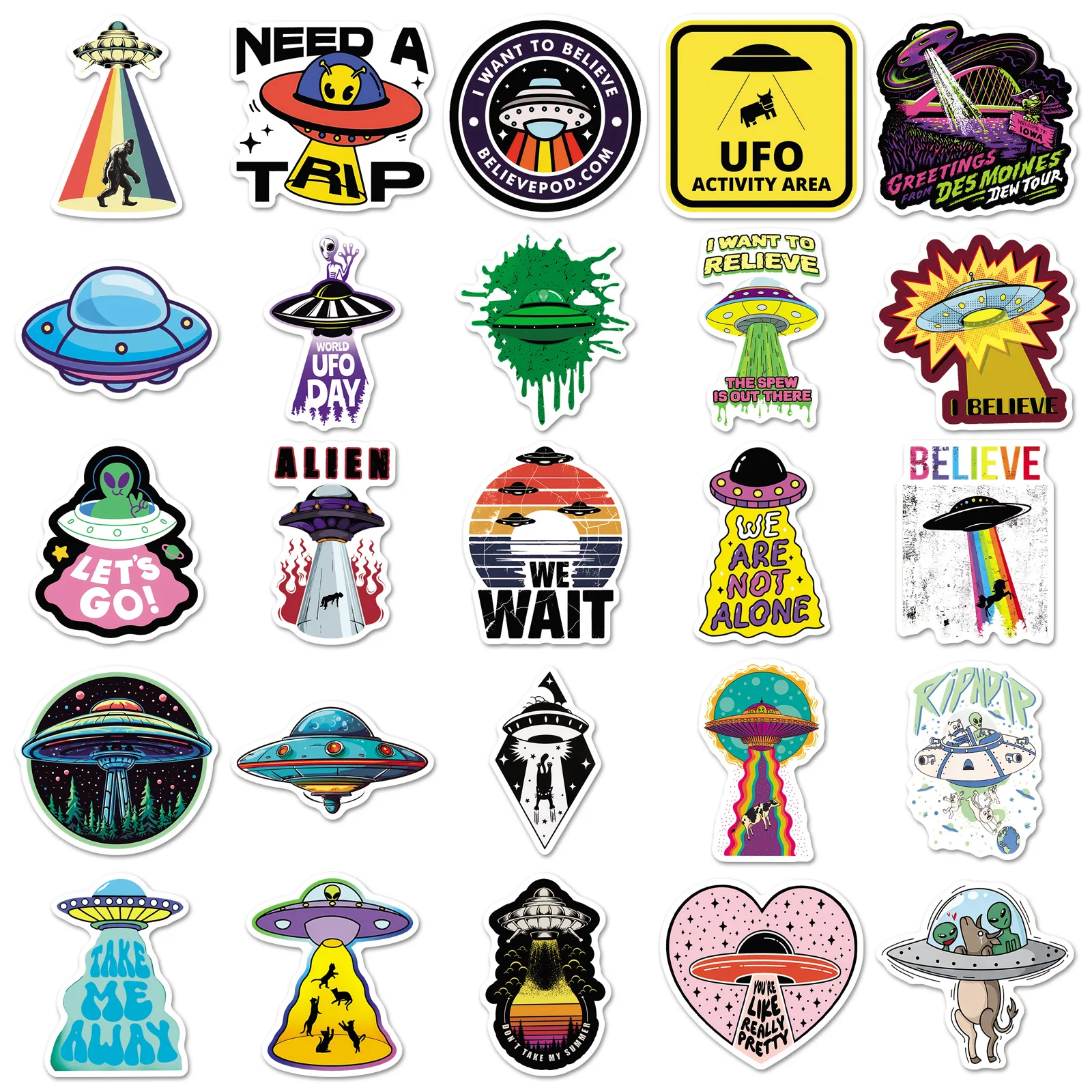 50PCS Cartoon UFO Graffiti Stickers Fantasy Creative Alien Decal DIY Luggage Phone Guitar Scraphbook Cup Car Classic Kid Toys view 5
