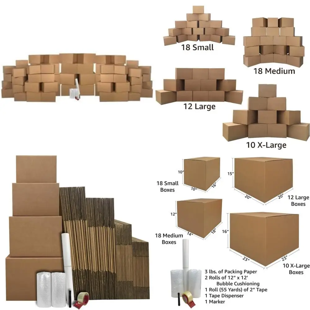 Комплект из 5 ящиков для перемещения в спальне: 58 прочных коробок и основные упаковочные материалы для эффективного перемещения