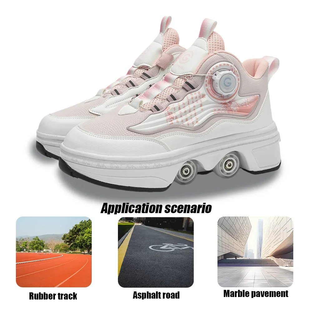 Outdoor Children\'s 4 Wheel Roller Skates Shoes For Boys Girls Fashion Automatic Sneakers With Wheels Unisex Skating Sports Shoes