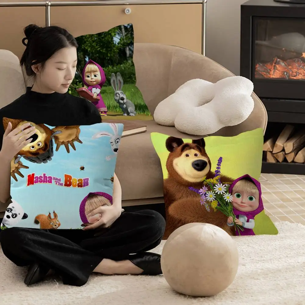 M-Masha And B-Bears Personalized Picture Text Home Decorative Pillows Household Gifts 45x45cm