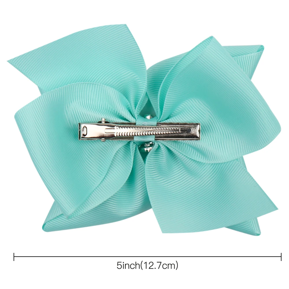 CN 5\'\' Solid Ribbon Stacked Hair Bows With Clips for Girls Kids Rhinestone Knotted Double Layers Hair Clips  Hair Accessories