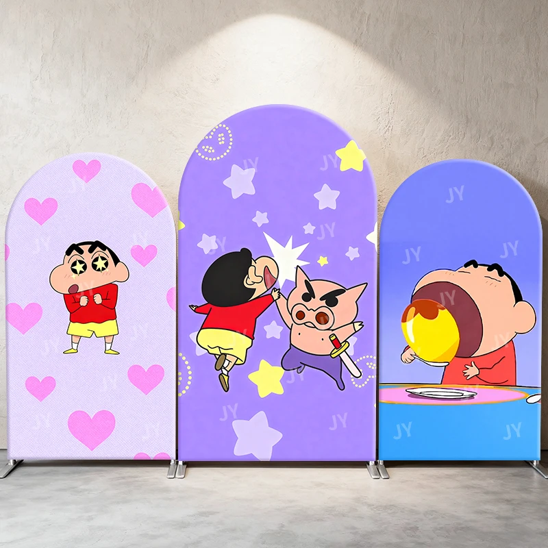 

Crayon Shin Chan Purple Theme Arch Backdrop Cover Buriburizaemon Background For Kids Birthday Baby Shower Party Decoration