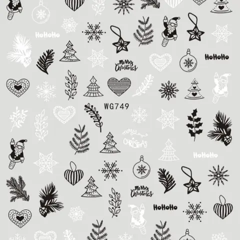 1Pcs DIY White Black Cartoon Christmas Nail Art Sticker Simple Nails Sticker Snowflakes Snowman Santa Claus Manicure Decal Women