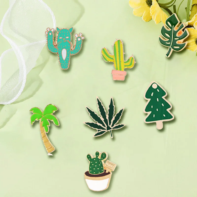 Bag Brooch Green Plant Tree Cactus Leaf Pin Pins Metal Badge Couple Accessories Gift Wholesale 12 Style Cartoon Jackets Sweater