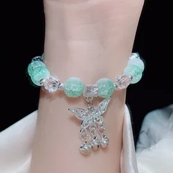 Adorável feminino mão pulseiras borboleta coração sino borla bloqueio gelo rachado frisado contas de vidro estiramento pulseira estudante jóias 1164