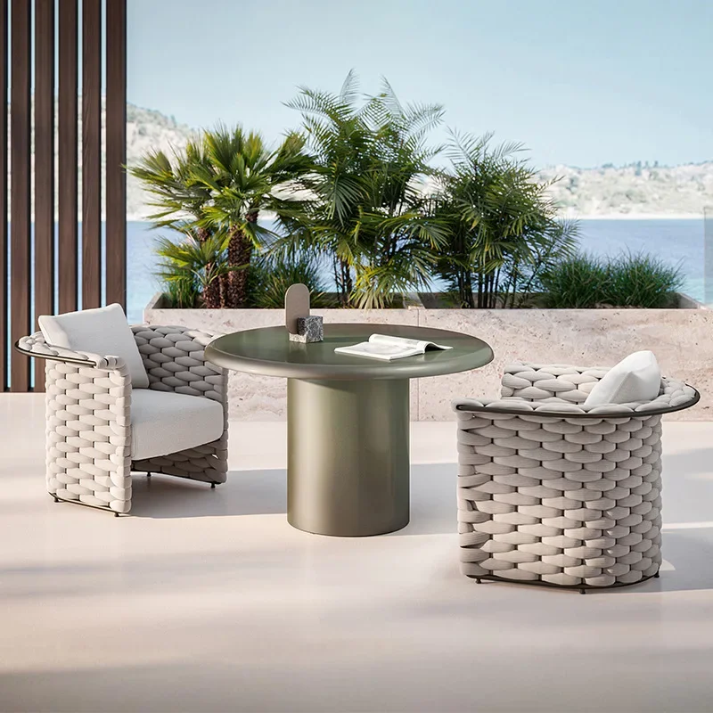 Outdoor rattan tables and chairs, terrace garden aluminum alloy hotel and homestay furniture
