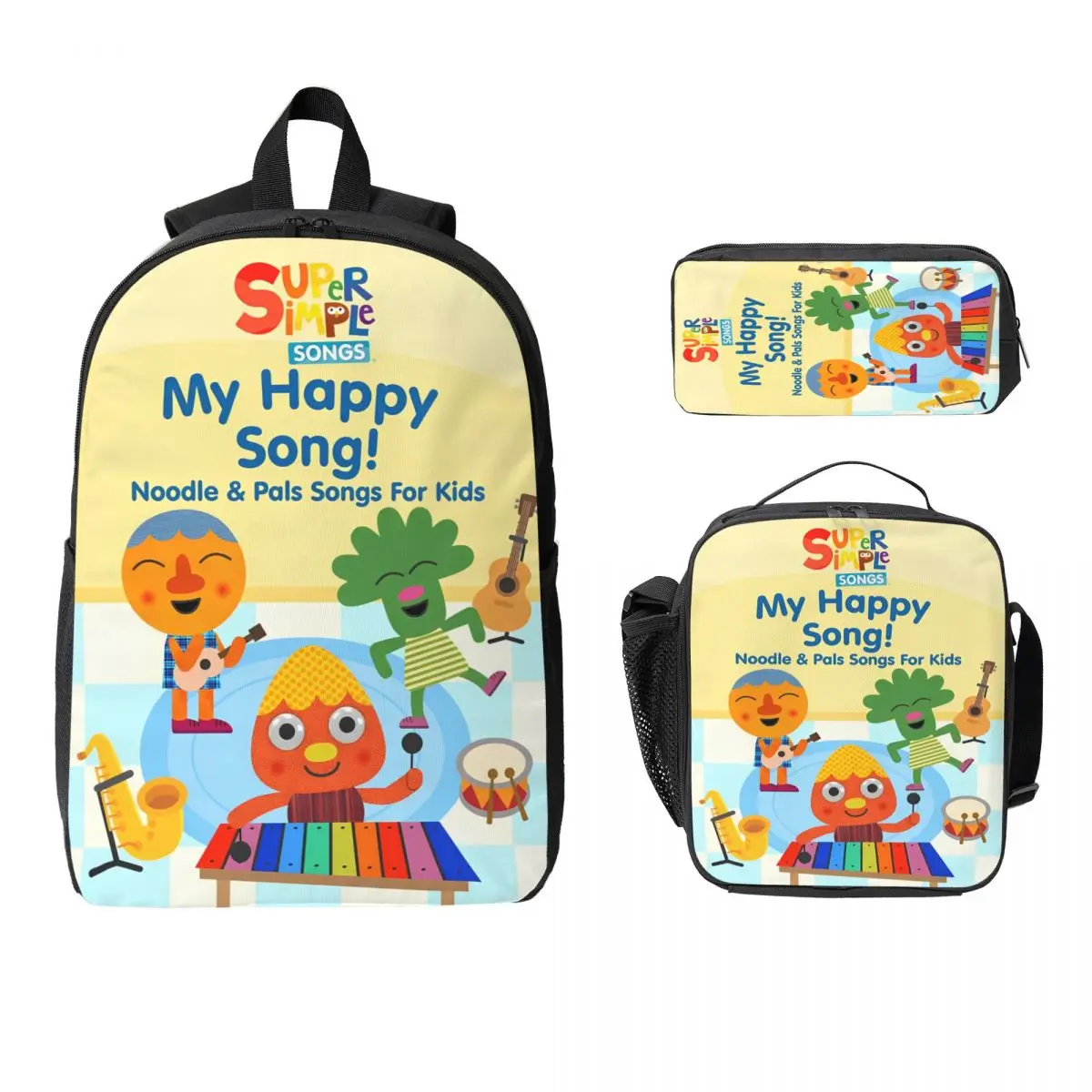 

3Pcs Noodle & Pals Musical Backpack Set for Girls Boys Pen Bags Bookbag Sets with Lunch Box For Primary School Students Knapsack