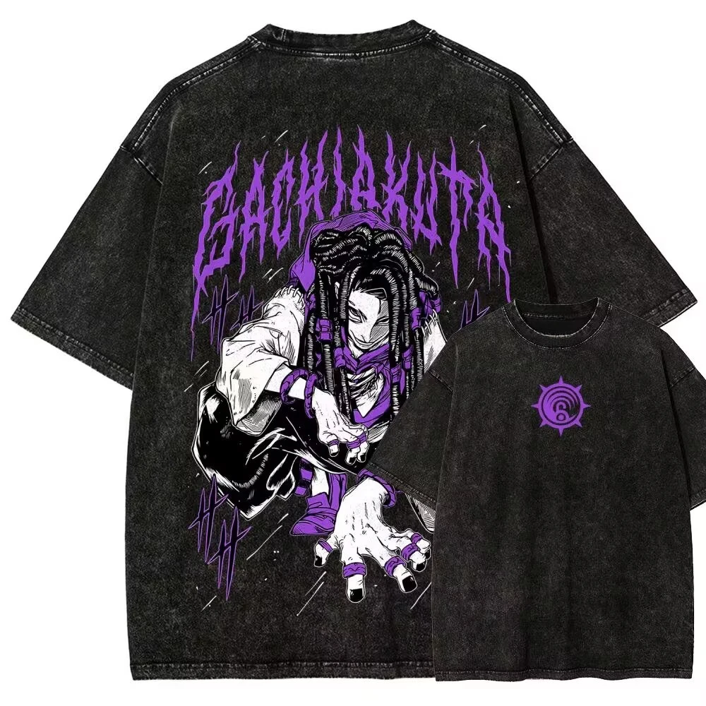 Y2k GACHIAKUTA Printed T-shirt Washed Heavyweight Pure Cotton Short-Sleeved Loose-Fitting Men's and Women's Top