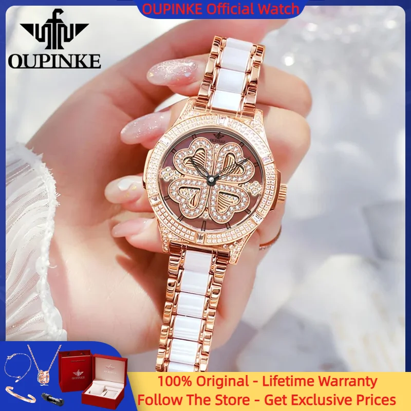 

OUPINKE 3279 Women Watch Imported Movement Rose Gold Diamond Watch Waterproof Ceramic Strap Top Luxury Quartz Women Watch Reloj