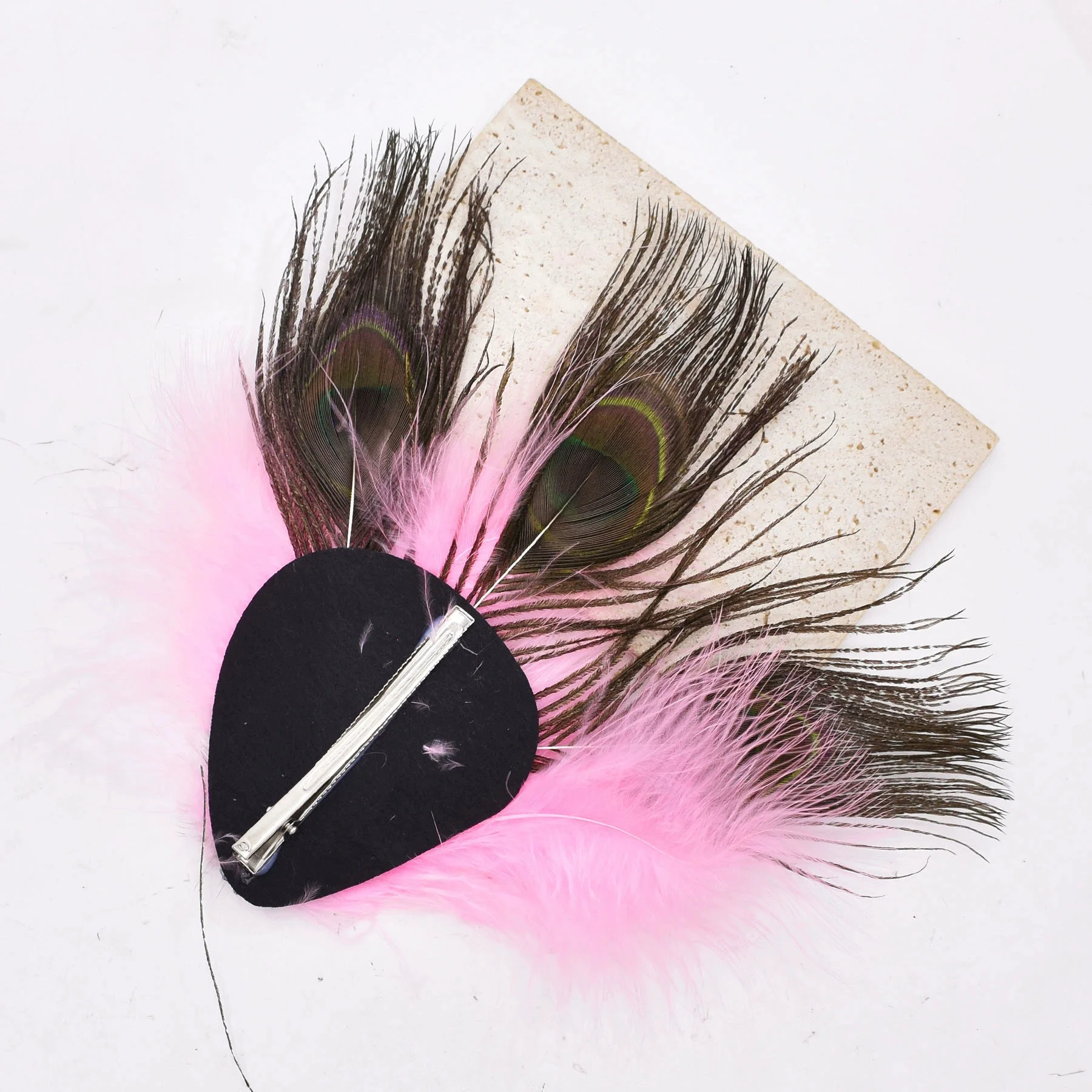 Women Peacock Feather Hair Clip with Blue Tears Rhinestone Latin Dance Party Fascinator Wedding Bridal Hair Fan-shaped Jewelry