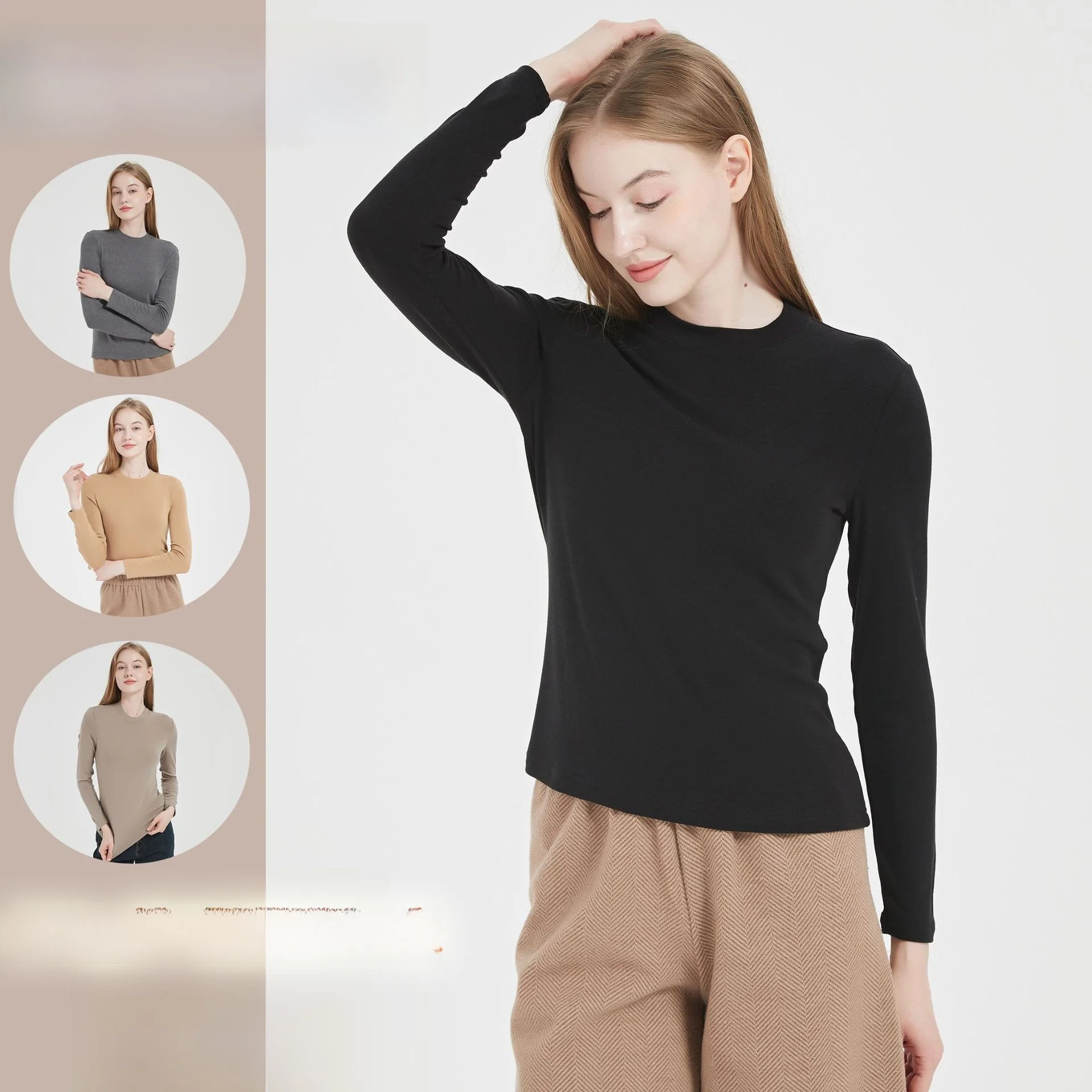 High-End Wool Acetate Silk Base Layer Outerwear Warm Underwear Women's Autumn Winter Polyester Half High Collar Base Shirt