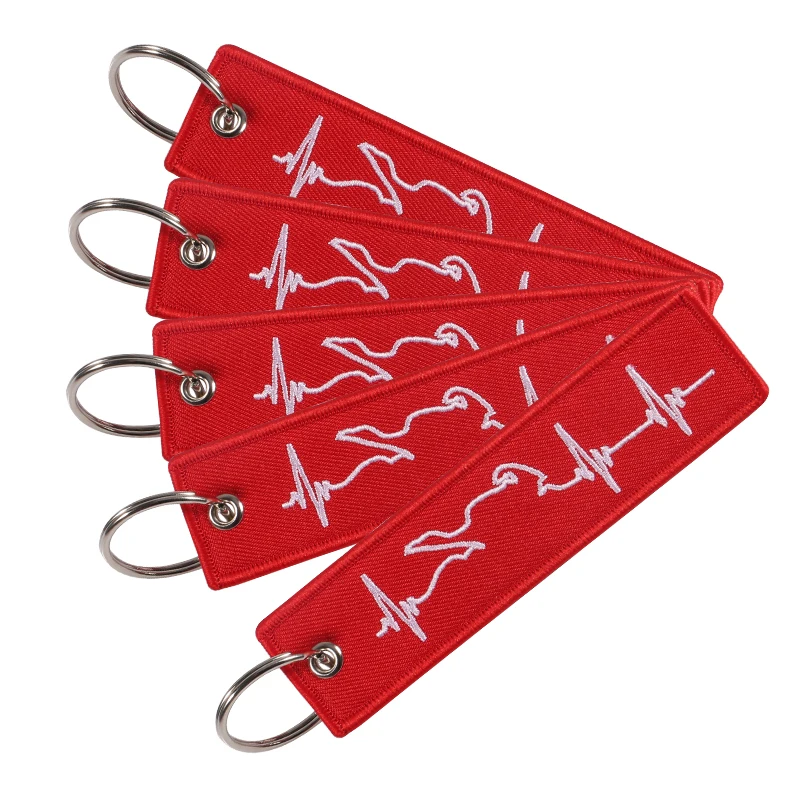 

30PCS Wholesale Keychains Red and White Double Sided Embroidery EKG Key Accessories Backpack Charms