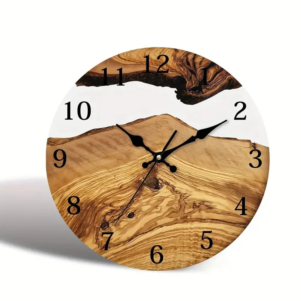 Country Style Clock Tempered Glass Wall Clock Office 30cm Diameter Artistic Blend Battery-powered Easy Installation