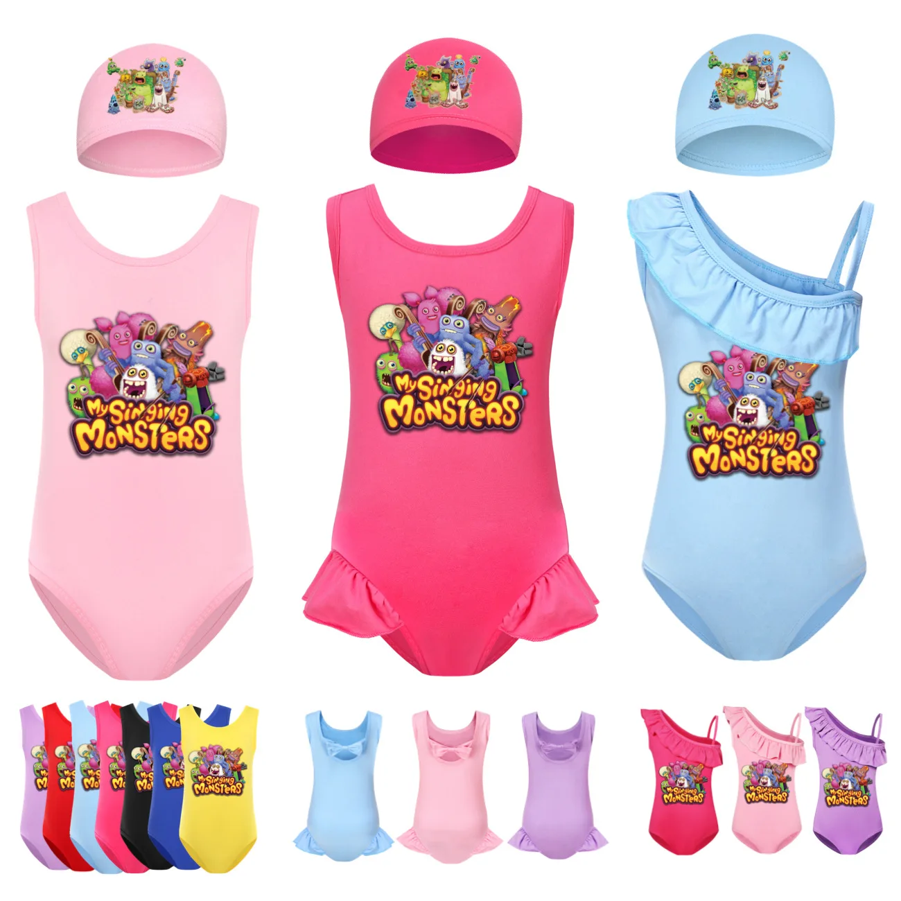 

New Inside Out 2 Printed Swimwear Kids One Piece Swiming Outifts Baby Girls JOY Swimsuits Children Bathing Suits Full Body W/Cap