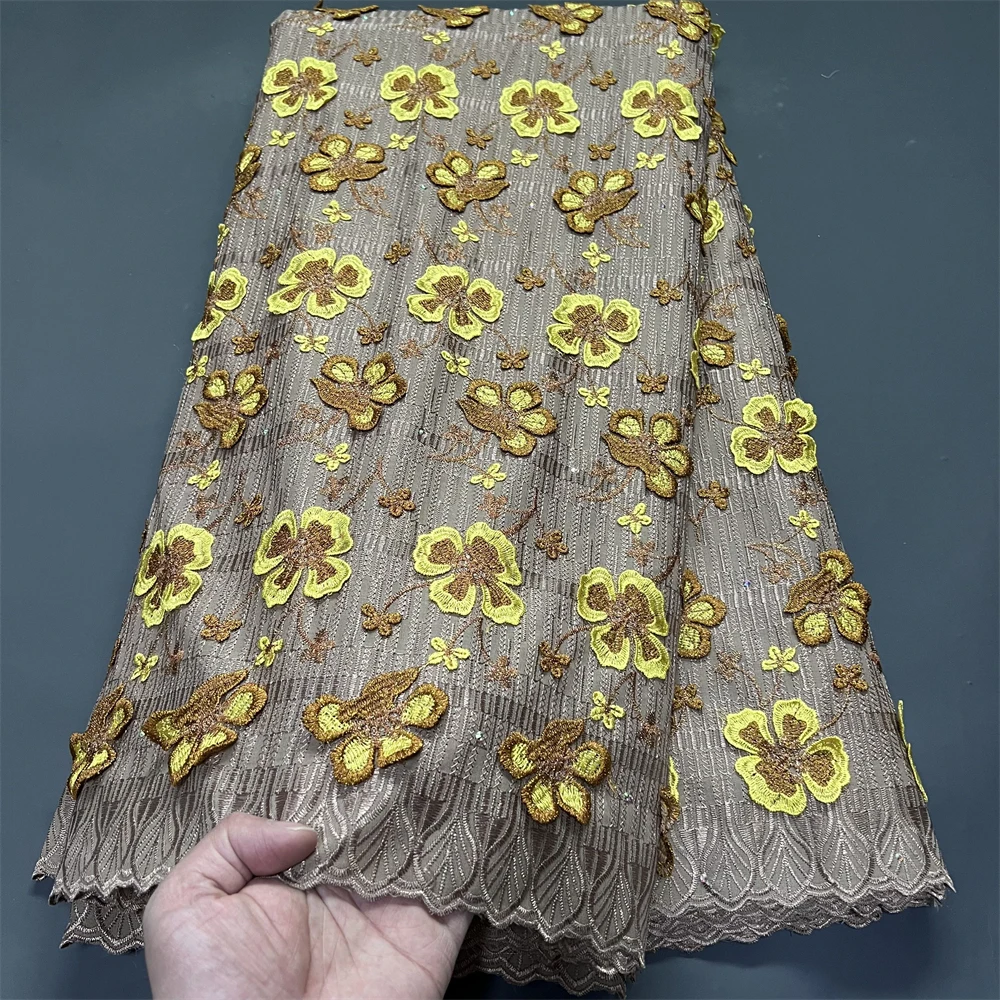 

2026 African Nigerian Tulle Lace Fabric for Dress Sewing High Quality Damask Polish Luxe laceCotton Wedding Party PS0091 5Yard