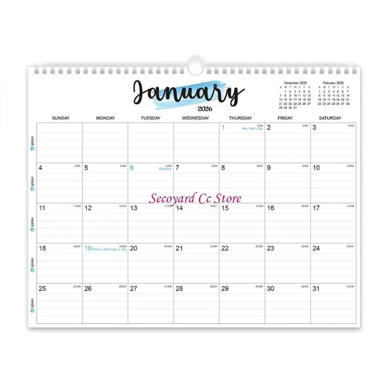 

N3UC 2026 Twin Coil Binding Wall Calendar Planner from Jan 2026 to Jun 2027 for Home