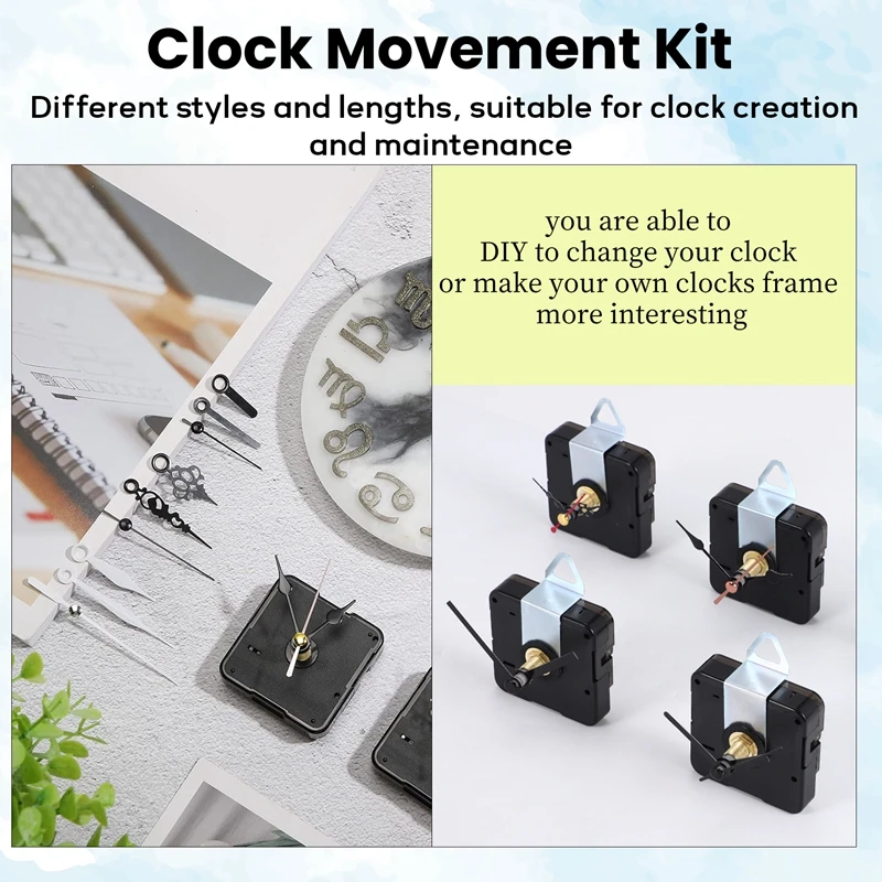 

5 Pcs Clock Movement Mechanism Parts Silence Quartz DIY Wall Clock With 7 Different Pairs Clock Hands Replacement Kit-AT35